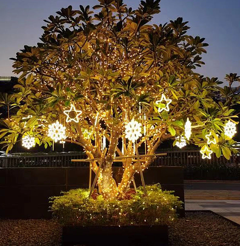 Solar Christmas Decor Fairy Lights Festoon LED String Lights Star Moon Garden Curtain Indoor Holiday Tree Decorative Light