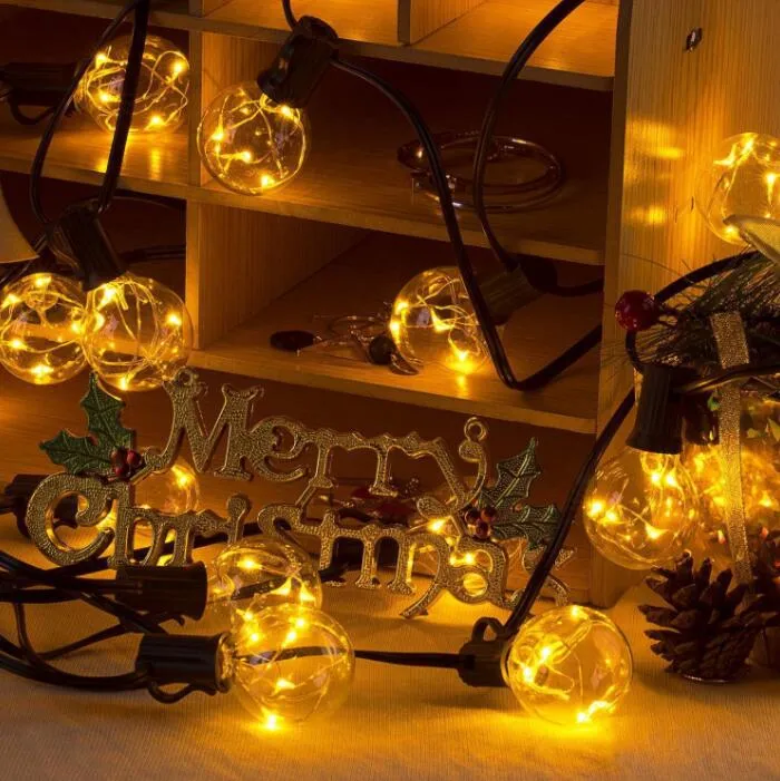 Remote Control 20LED Fairy Solar String Lights with G40 Bulbs for Outdoor Garden Christmas Commercial Decor