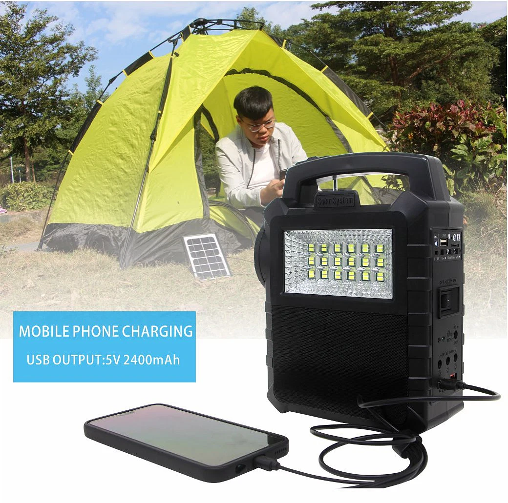 Solar Camping LED Light with USB Mobile Phone Charger FM Radio MP3 Bluetooth Music for Africa Kenya Marketing