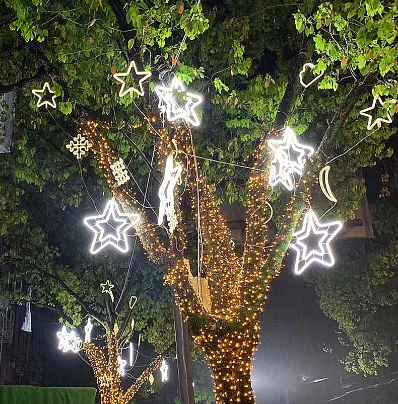 Solar Christmas Decor Fairy Lights Festoon LED String Lights Star Moon Garden Curtain Indoor Holiday Tree Decorative Light