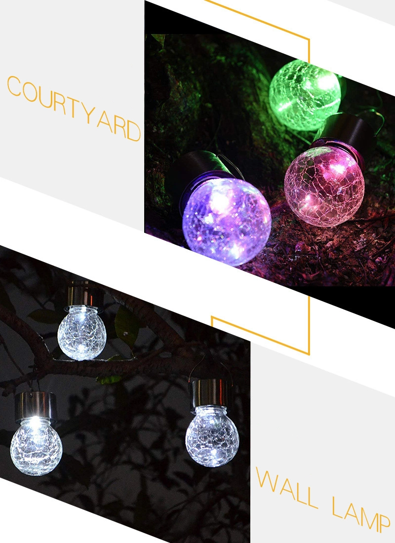 Solar Outdoor Waterproof Hanging Cracked Glass LED Pendant Lights Decorative Patio Landscape Lights