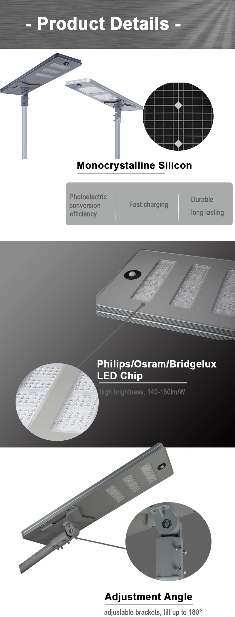 5 Years Warranty LED Solar Street Lights LED Bulbs with Sensor