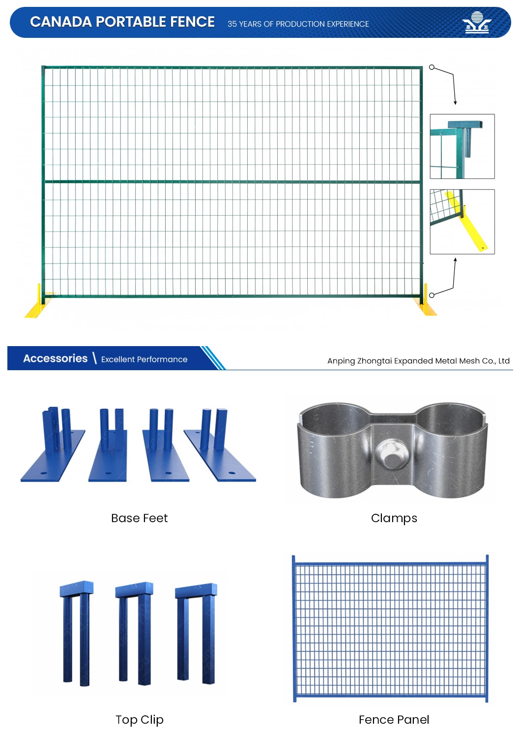 Zhongtai Light Weight Temporary Fencing Steel Pipe Fence Feet Canada Outdoor Temporary Privacy Fence China Manufacturers Safety Temporary Traffic Barrier Fence