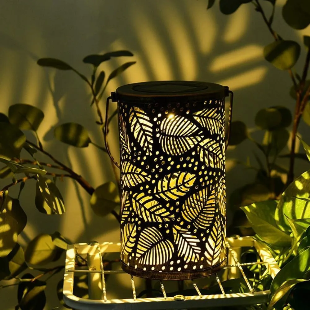 Metal Leaf Pattern Lights Lamp Solar Hanging Lantern Outdoor Garden Ci20935