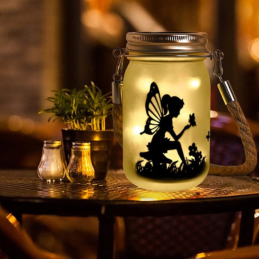 Solar Frosted Glass Hanging Mason Jar Lights Solar Fairy Lanterns with 20LEDs and DIY Paper Cards Warm White Light IP44 Waterproof Wyz21021