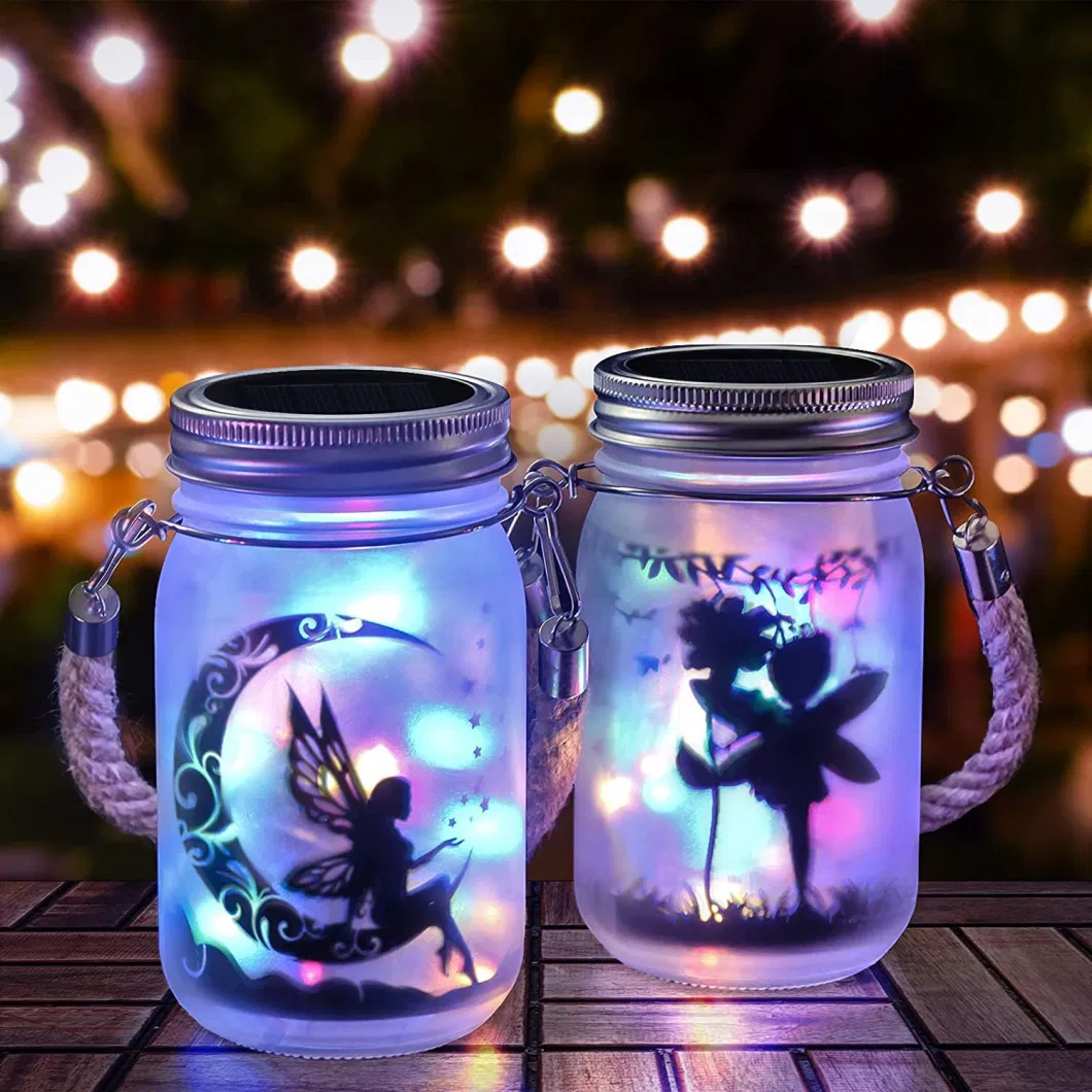 Solar Frosted Glass Hanging Mason Jar Lights Solar Fairy Lanterns with 20LEDs and DIY Paper Cards Warm White Light IP44 Waterproof Wyz21021