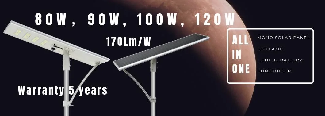 Waterproof Dusk to Dawn All in One Integrated Solar Street Lights Poly or Mono Solar Panel Lithium Battery 110 W LED Light