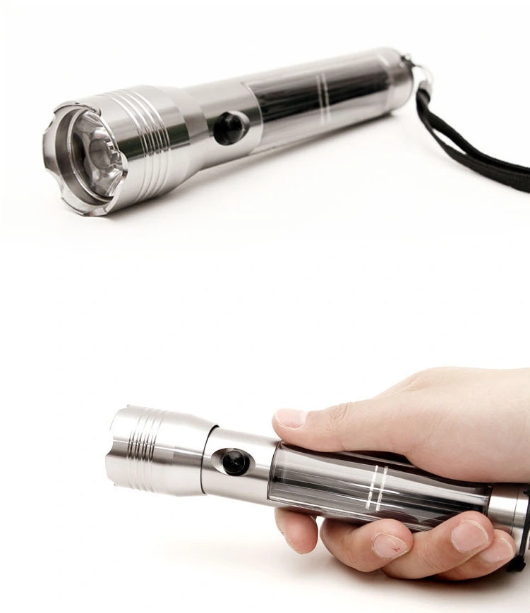 Factory Direct Sale Gun Metal Strong Light LED Flashlight &amp; Aluminium Alloy Solar Torch