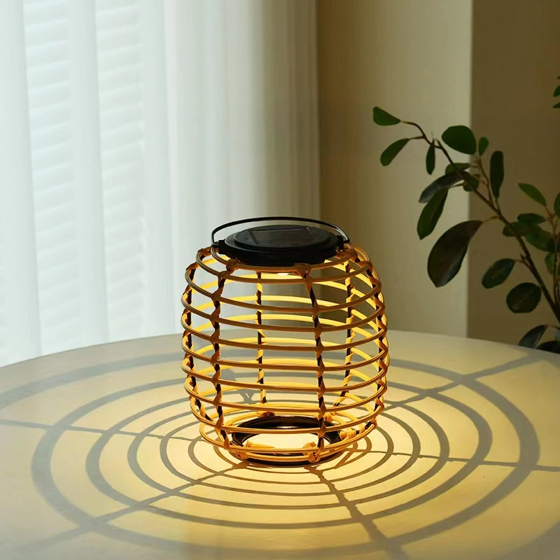 Solar Powered Rechargeable Portable Rattan Lantern for Garden Decoration