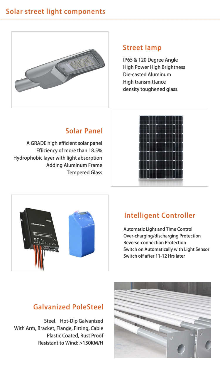 OEM Aluminum All in Two Solar Street Light 30W 40W 50W 60W 80W 100W Integrated Public LED Street Light with Motion Sensor