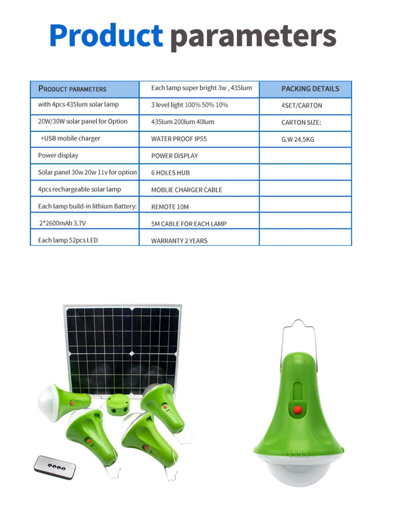 Solar Panel with System and Bulbs Energy Storage Container Solar Light Circuit 25W 11V