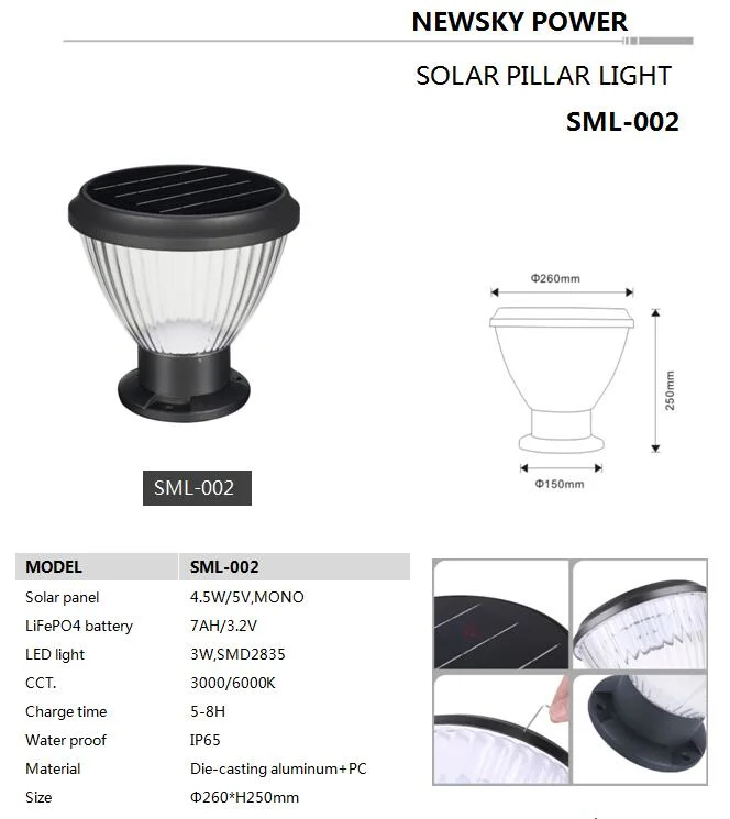 Factory Supply IP65 Waterproof Warm Light Wireless Solar Pillar Light for Path Pathway Garden Household