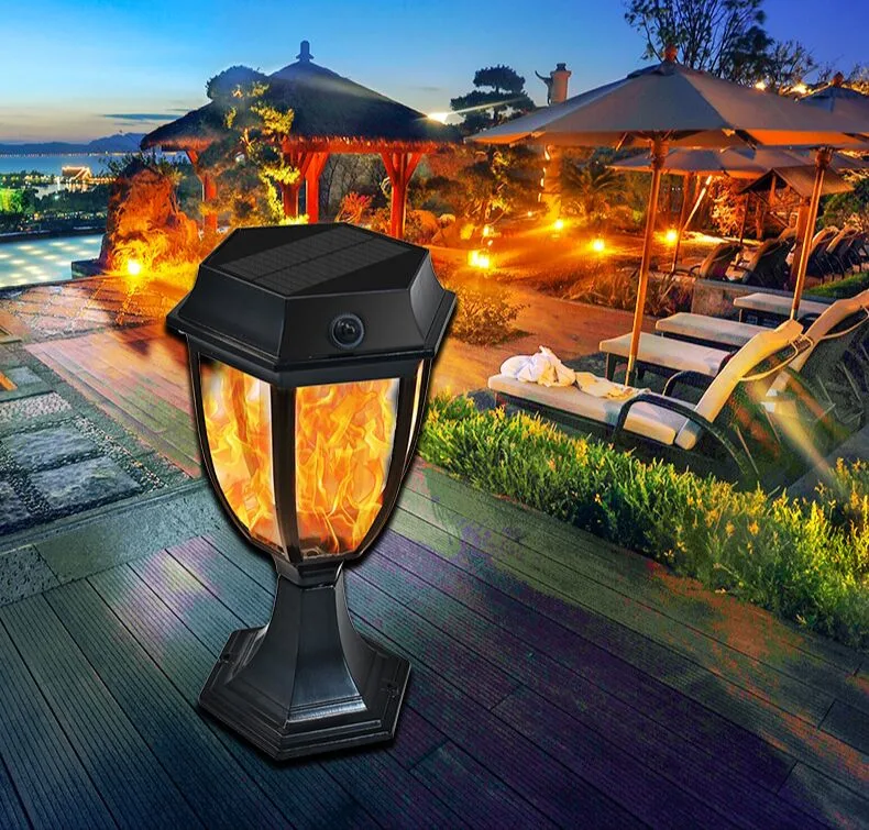 New Best Modern ABS LED Gate Solar Powered Pillar Flame Post Lights