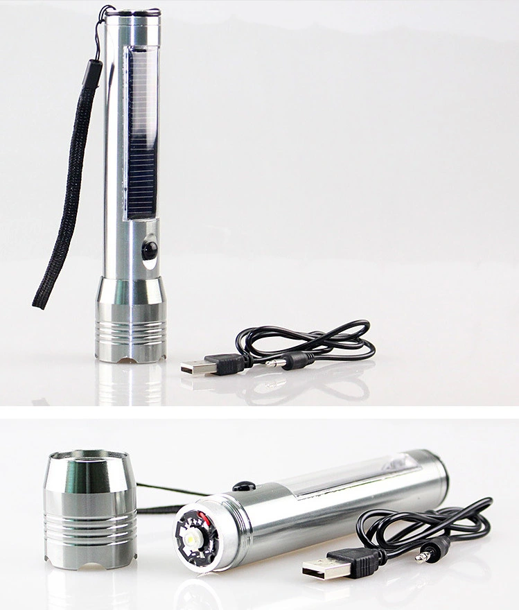 Factory Direct Sale Gun Metal Strong Light LED Flashlight &amp; Aluminium Alloy Solar Torch