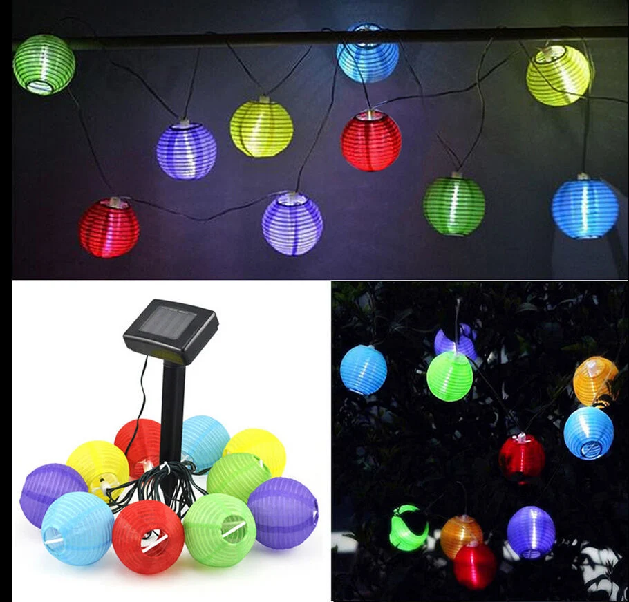 Chinese LED Flame Light Hanging Garden Lighting Solar Power Paper Lamp String Lanterns