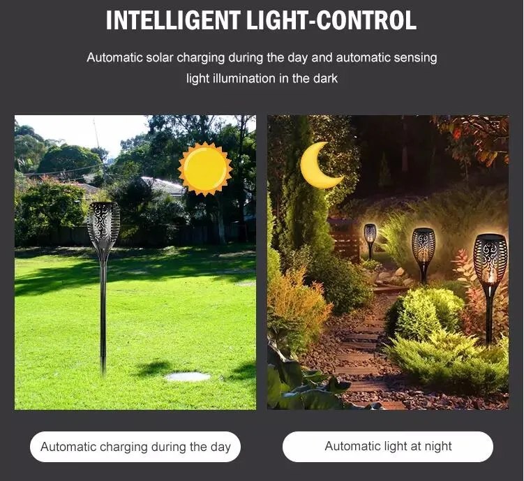 IP65 Waterproof Outdoor 1W Flickering Flames Torch Lamp Sensor Solar Garden Lights Solar Powered LED Decorative Lawn Lantern Light