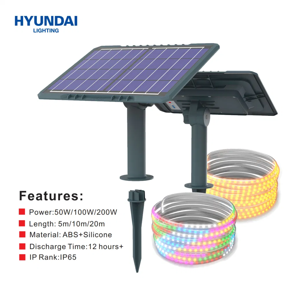 Hyundai Wholesale Brightest Great Quality Outdoor 50W/100W/200W IP65 Single Color/RGB Decoration Solar LED Strip Light