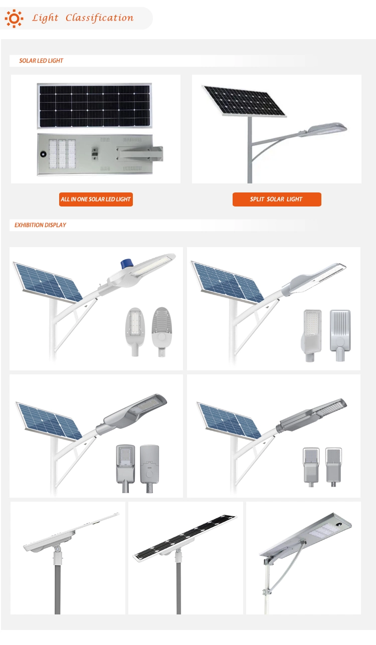 OEM Aluminum All in Two Solar Street Light 30W 40W 50W 60W 80W 100W Integrated Public LED Street Light with Motion Sensor