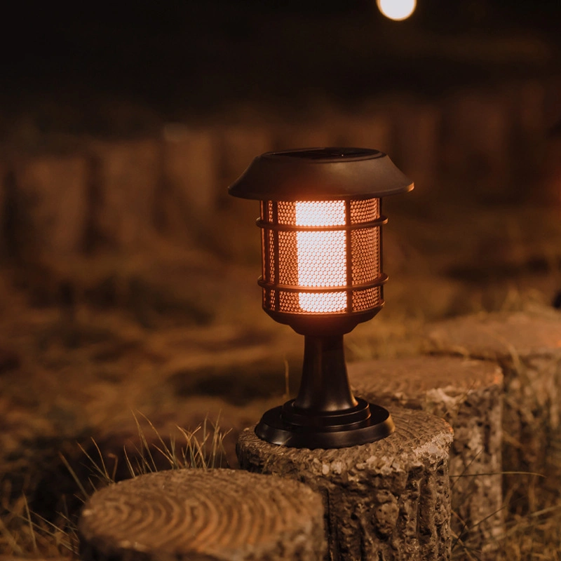 Waterproof Outdoor Lighting Solar LED Pillar Lamp Fickering Flame Decorative Garden Lights