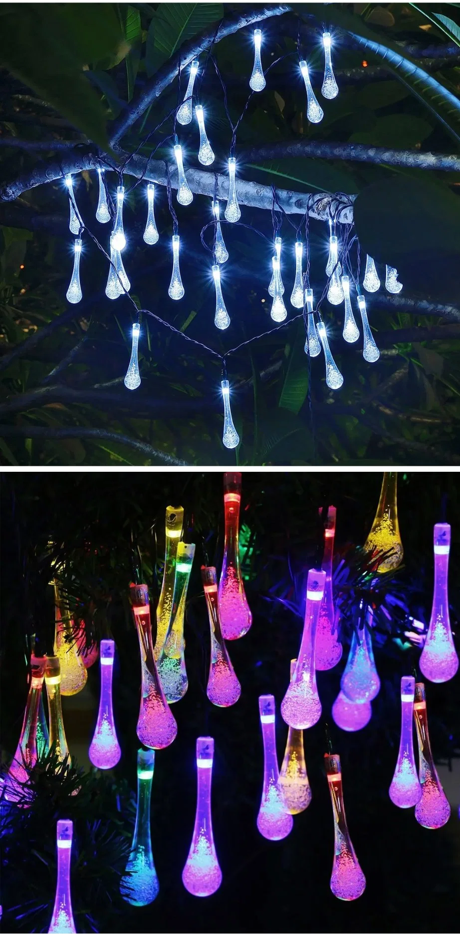 Christmas Festival Decorative Outdoor LED Solar Powered Water Drop String Lights LED Christmas Light for Garden Decoration