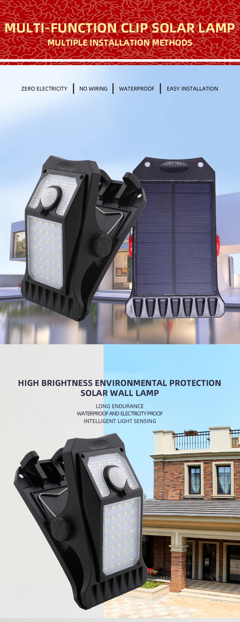 45LEDs Solar Garden Lights Outdoor Clip Motion Sensor Lights 3 Modes IP65 Waterproof Wireless Security Light for Fence Deck Wall