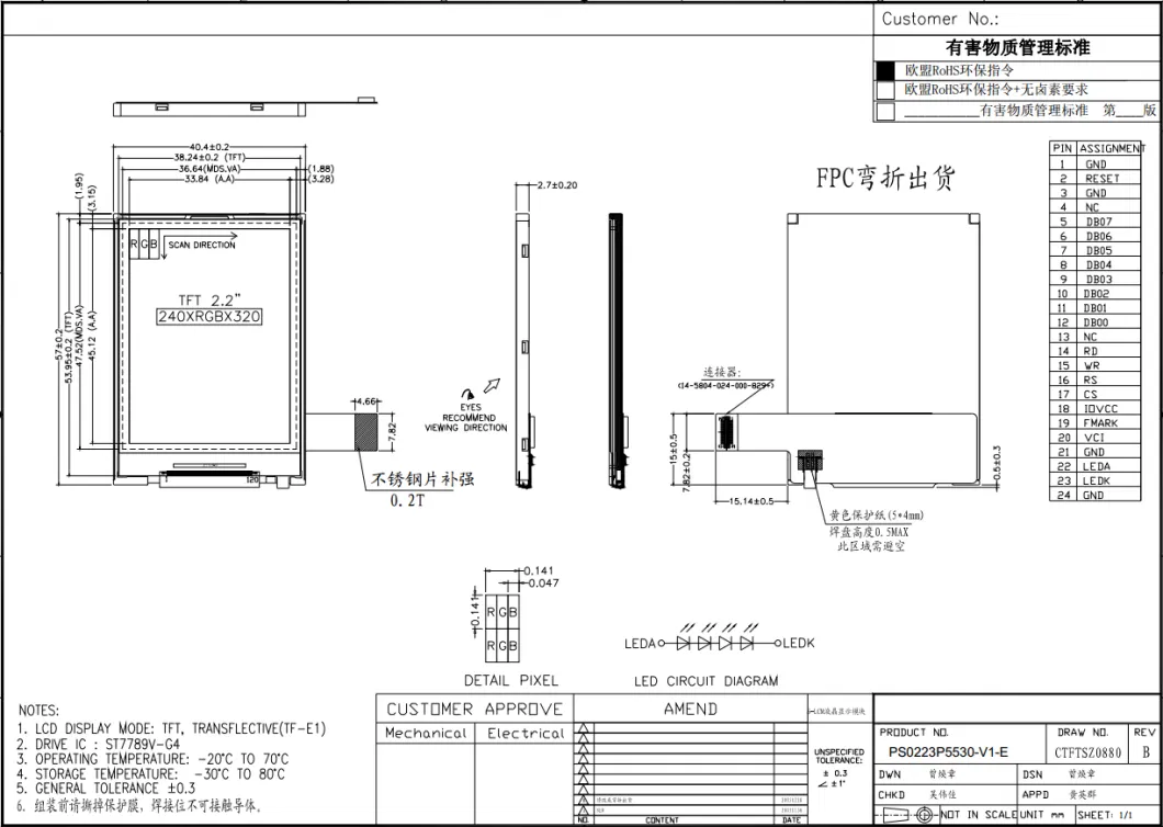 2.2&prime;&prime; Sunlight Readable LCD Display with 240*320 Resolution and Spi Interface