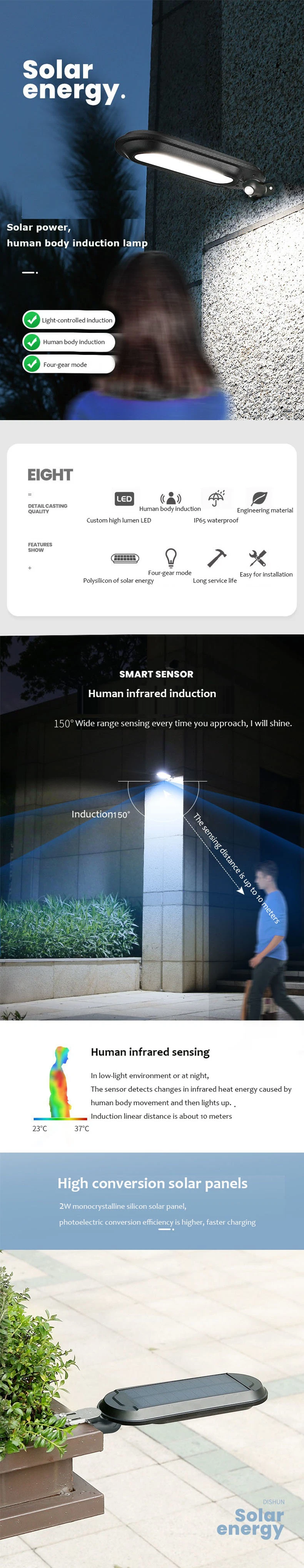 Hot Selling Outdoor Smart Garden Decorative Hanging Light Waterproof up and Down Luminous LED Solar Wall Light