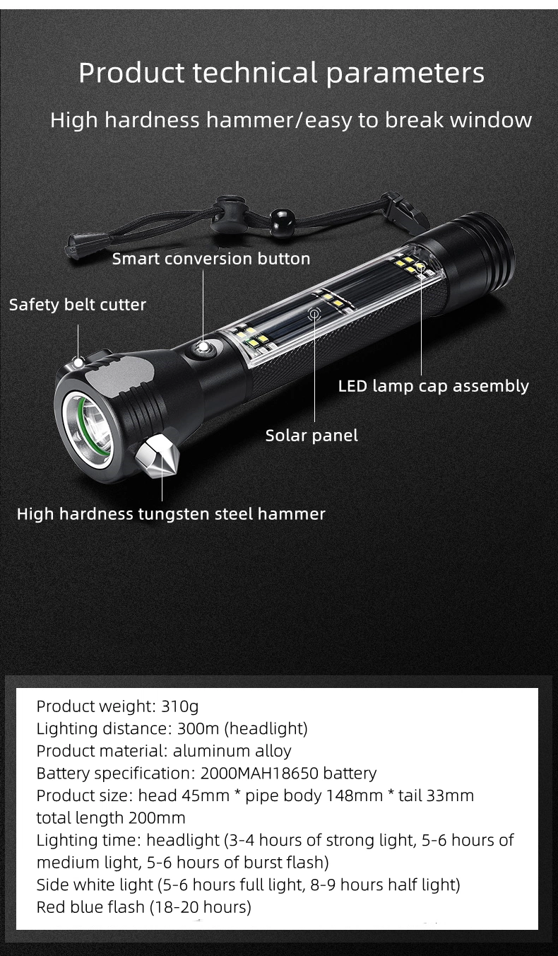 2024 Solar Rechargeable Flashlight Torch LED for Camping Outdoor