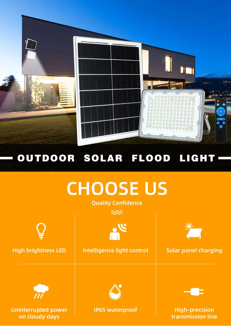 Outdoor Stadium Security Motion Sensor Warm White IP66 100W LED Flood Light Solar with Remote Control