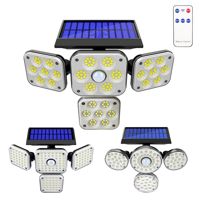 IP65 Waterproof 180 LED Solar Lights Outdoor LED Motion Sensor Light 4 Heads Extra-Wide Adjustable 6500K Solar Powered Security Lights