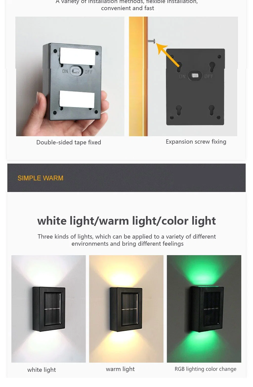 LED Solar Wall Light Outdoor Porch Garden Waterproof Wall Lamp up and Down Luminous Courtyard Staircase Solar Light for Garden