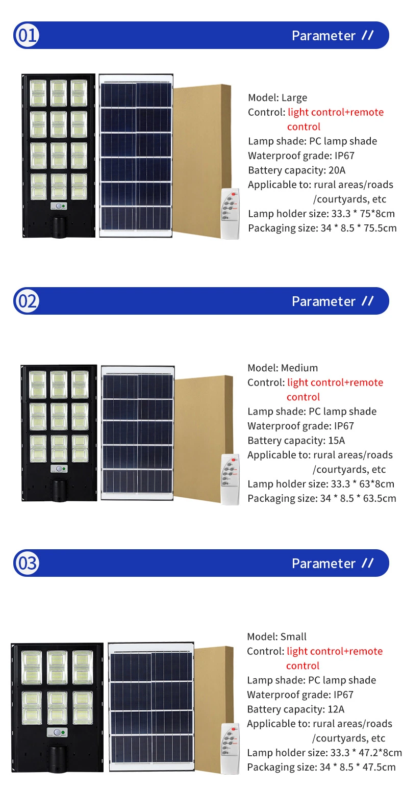 Zhongshan Lighting IP65 Waterproof 20W 30W 60W 90W 150W 400W Outdoor All in One Integrated LED Solar Street Lights for Small City Road Lamp