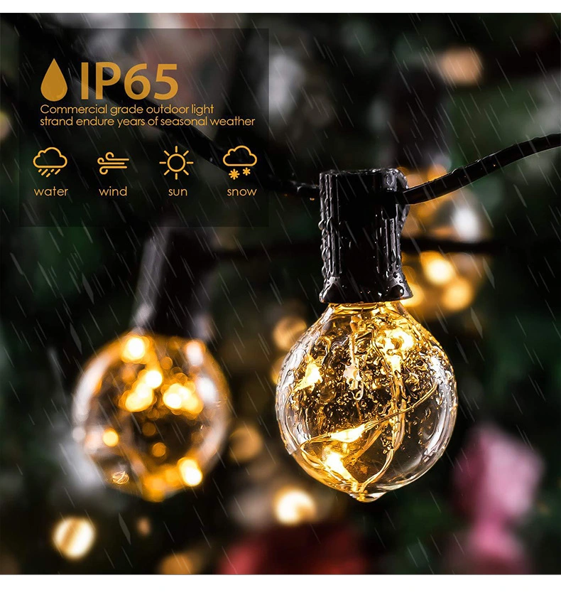 Remote Control 20LED Fairy Solar String Lights with G40 Bulbs for Outdoor Garden Christmas Commercial Decor