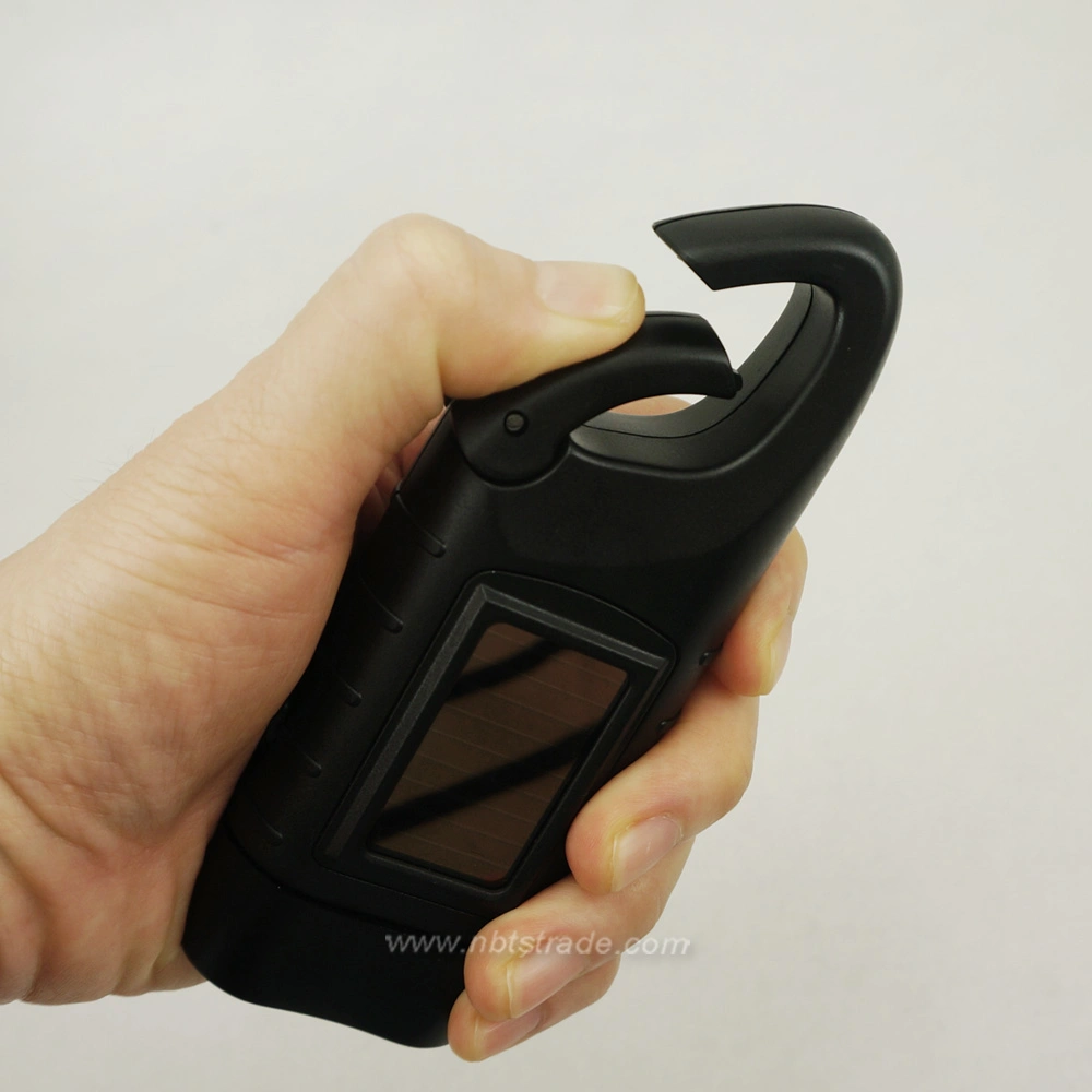 Dynamo Hand Crank and Solar Power LED Torch with Carabiner Clasp