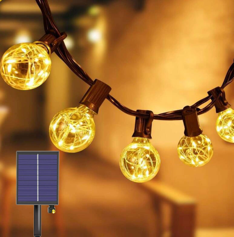 Remote Control 20LED Fairy Solar String Lights with G40 Bulbs for Outdoor Garden Christmas Commercial Decor