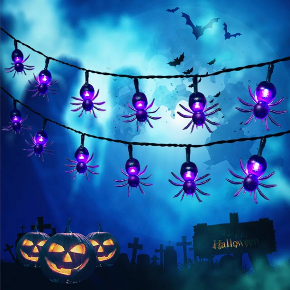 Solar Purple Spider Waterproof Fairy Lights Outdoor Halloween Decoration String Lights