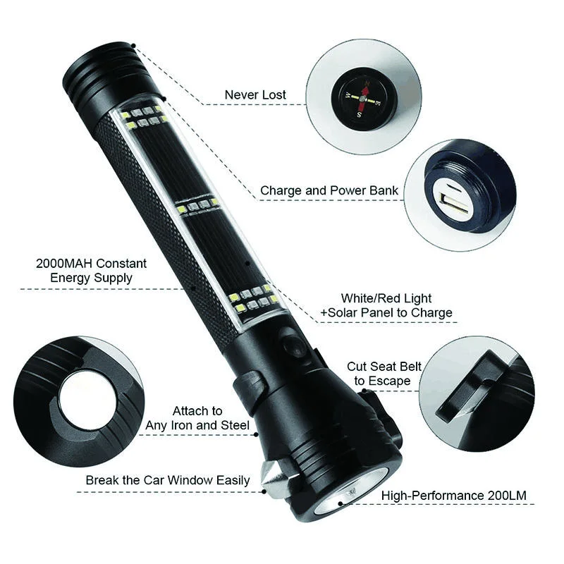 2024 Solar Rechargeable Flashlight Torch LED for Camping Outdoor