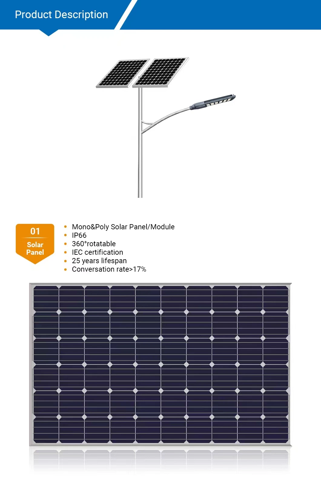 Solar Lamp Integrated LED Street Light for Garden Parking Highway