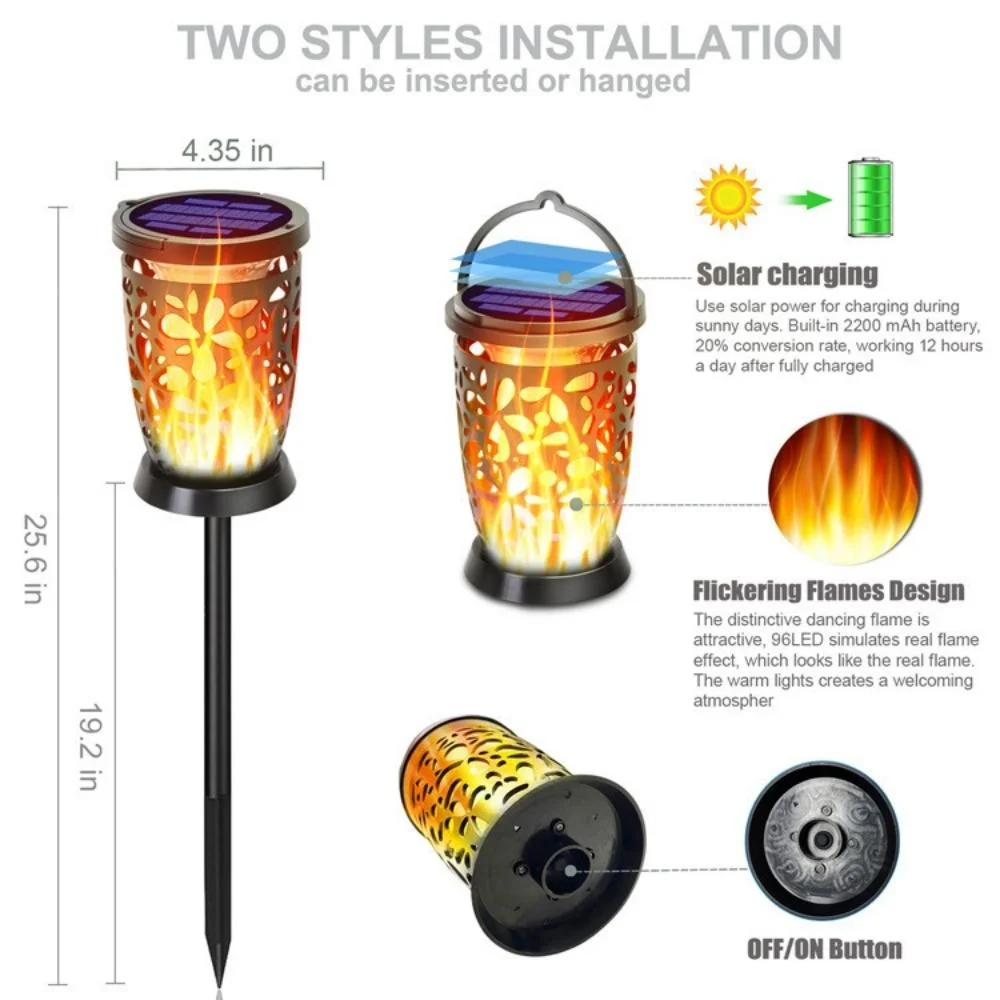 Garden Solar LED Lights Outdoor Flame Lights Outdoor Decoration Solar Lights with Pile Lights LED Flashing Flames Solar Flashlight Waterproof Bl20513