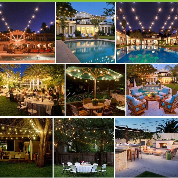 48FT S14 Solar Outdoor Lighting Garden Powered String Lights with Bulbs LED Edison