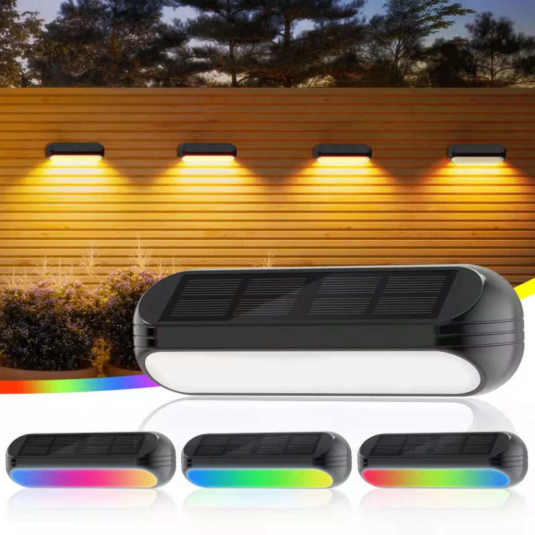 New RGB Solar Fence Lights with Color Changing Warm White Mode LED Solar Lights for Yard Garden Wall Deck Stairs