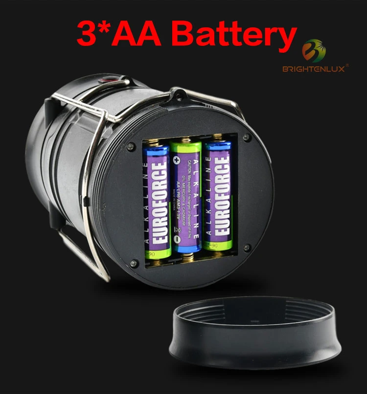 Brightenlux Hot Sale 3*AA Battery Powered 6 LED Solar Rechargeable Multi-Functional Camping Power Bank Charging Lantern