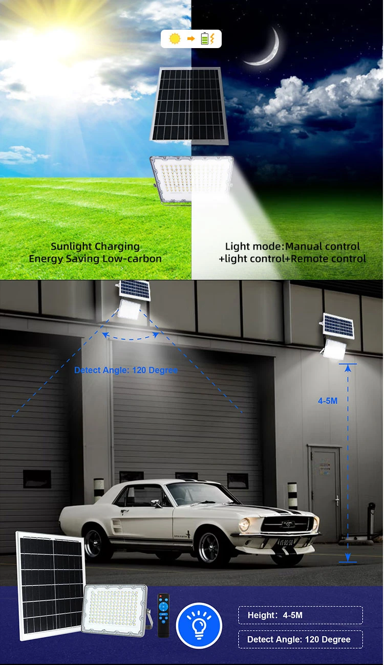 Outdoor Stadium Security Motion Sensor Warm White IP66 100W LED Flood Light Solar with Remote Control