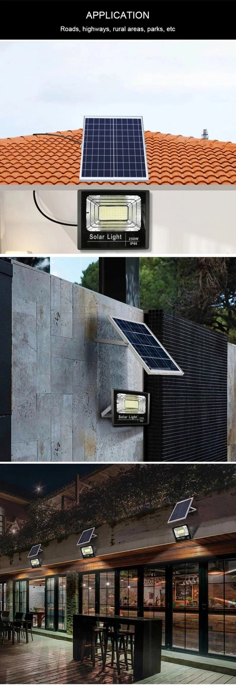 Super Bright 150W 200W Reflectores Lamp 300W Outdoor Motion Sensor Lampara Dusk to Dawn with Remote Control Solar Power Security Post Spotlights Flood Lights