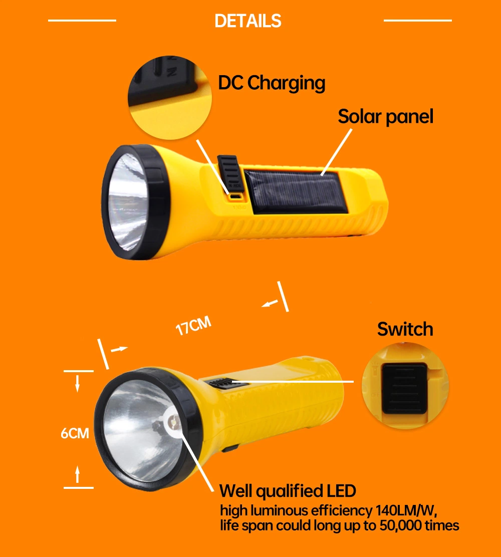 Rechargeable Flashlight Torch with Built in Solar Panel and UVC