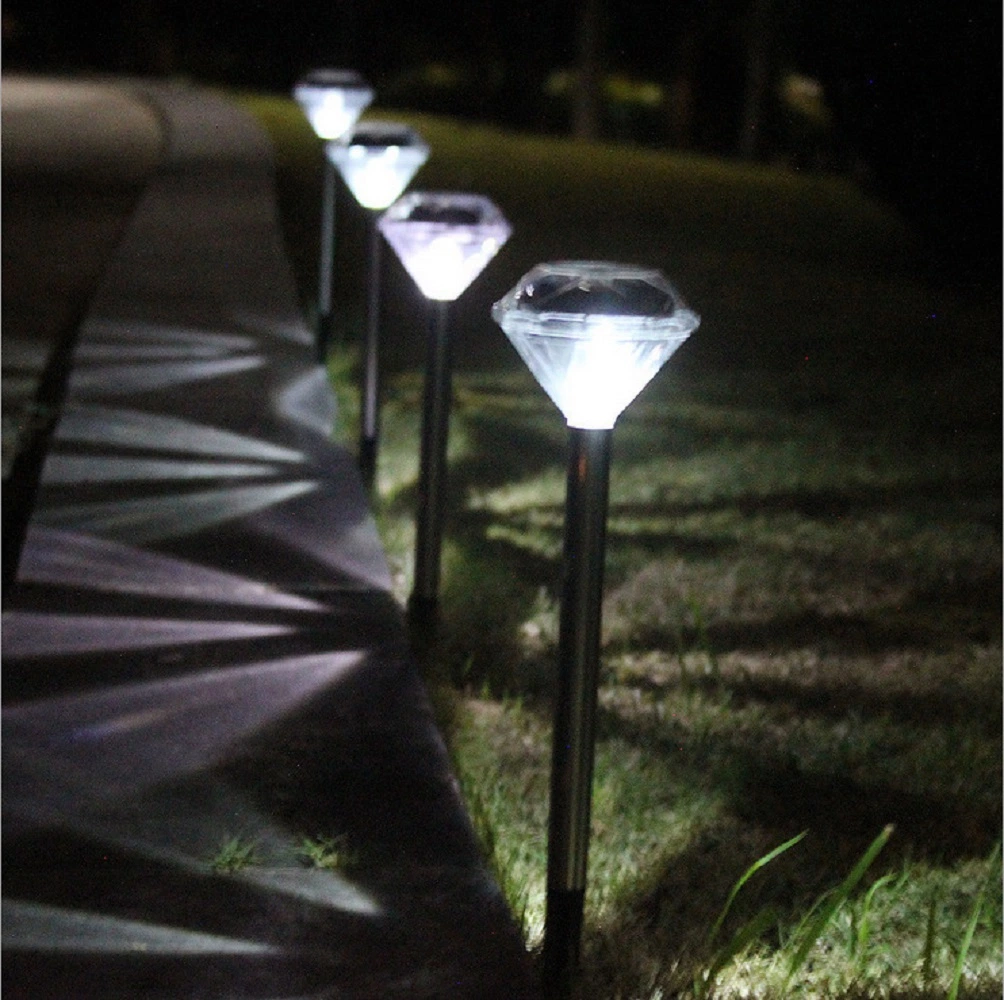 Solar Lights Garden LED Color Changing Diamond Stainless Steel Stake Lanterns Wbb17326