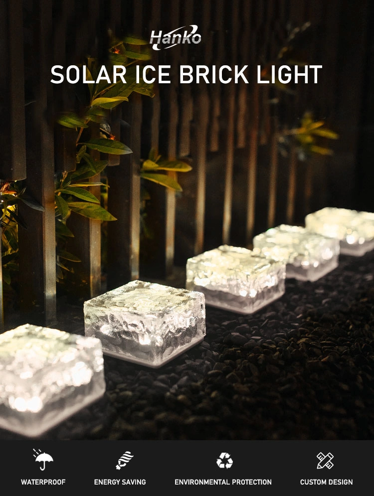 2023 Hot Sale Waterproof Pathway Landscape Glass Ground Ice Brick Decor LED Solar Lights