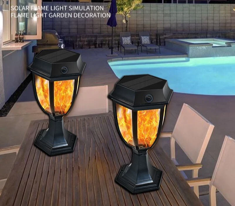 New Best Modern ABS LED Gate Solar Powered Pillar Flame Post Lights