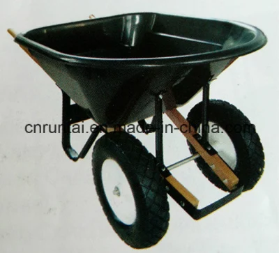 Double Wheels Pneumatic Wheel Black Wheelbarrow with Wooden Handle