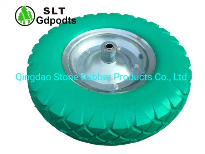 400X100mm 4.00-8 Flat Free PU Foam Wheel with Galvanized Steel Rim for Wheelbarrow